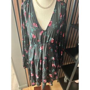 A new day floral black dress country girl outfit size L long sleeve short NWT